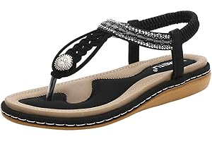 Susenstone Sandales Femmes Plates, Chaussures Boheme ÉTé Nu Pieds à Talons Plates à Bouts Ouverts Plage Semelle Confortables Grand Taille Vintage Romaines 2019 Noir Beige Bleu
