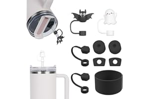 AUAUY Zestaw akcesoriów do kubka Stanley, zawiera 6 szczelnych silikonowych zatyczek, 2 pokrywki z słomką, 1 silikonową osłonę na kubek Stanley 1,2 l i 850 ml, kubki nie są w zestawie