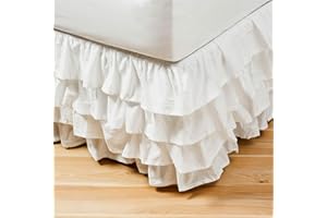 Surwin Betthusse Ruffle Bettrock Rüschen Elastischer Bett Rock Bettvolant Gerüschter Elegant Wrap Around Bettrock Husse Röcke Keine Bettoberfläche Bett Bettgestein (150x200x45cm,Weiß)