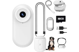 ydi Tragbar 1,47'' Bildschirm Daumen Mini 1080P Körper/Sport/Haustiere Kamera, Doppelter Akku mit Magnetischem Ladefach, Hundehalsband, 32G Karte (Weiß)