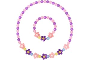 Maeoetty Girls Chunky Flower Jewelry Necklace and Bracelet Set for Girls Little Kids Lovely Beaded Necklace and Bracelet Colorful Beads Jewelry Princess Dress up for Toddlers Kids Gift