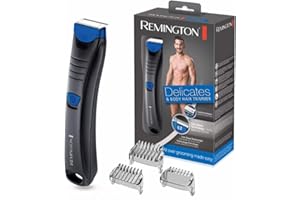‎REMINGTON Remington Haartrimmer Intimbereich & Körper [hautfreundlich & sicher bis 0,2mm ohne Hautirritationen] 2 Klingen, 100% wasserfest inkl 3 Aufsteckkämme (2,4,6mm) Haarschneidemaschine, Rasierer, BHT250, Schwarz