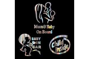 EQLEF Bebé a Bordo Pegatina Coche, Mum Baby on Board - Pegatinas de Advertencia para el Interior del Coche para Niños, Paquete de 3 Calcomanías de Seguridad