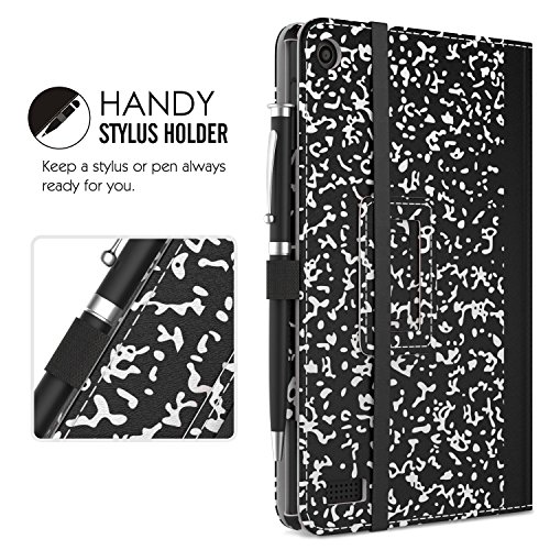 MoKo Hülle für All-New Amazon Fire 7 Tablet (7 Zoll – 7. Generation, 2017 Modell) – Kunstleder Ständer Schutzhülle Smart Cover mit Auto Sleep/Wake up Funktion, Stift-Schleife und Stanfunktion für das neue Fire 7 2017, Notizbuch Schwarz - 9