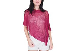 Ikat Mimosa Mujer Poncho Pequeño de Encaje Elástico Alas de Murciélago Cabo de Punto de Ganchillo Color Liso