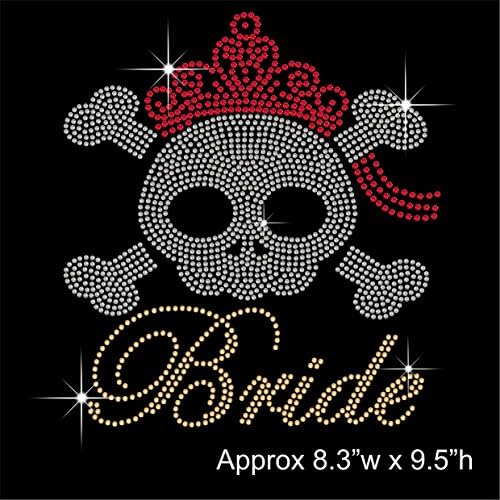 TShirt Showroom Bride and Skull - Hen Stag Party Hotfix Rhinestone Diamante Iron on Transfer Motif Applique