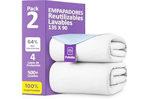 Pukalia® Empapadores Cama Adultos 135 x 85 cm (Pack X2) Reutilizable Super Absorbente -Lavables con Alas 4 Capas - Impermeable - Empapadores Bebe y Adulto - Protector de 135 y alas de 50cm