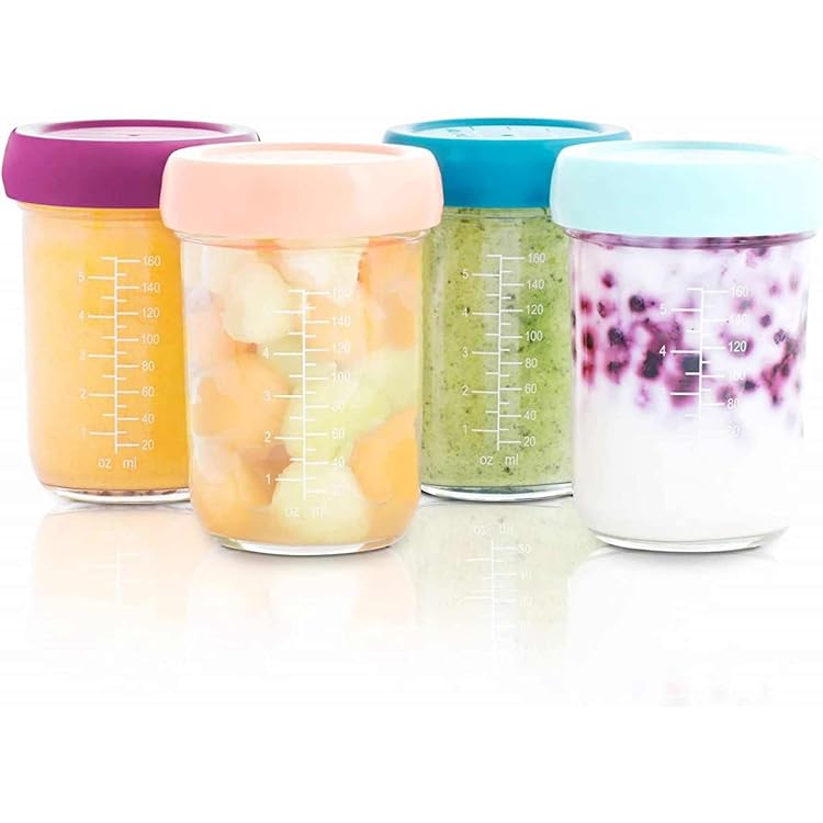 6 Pots En Verre 240 Ml Pour Bébé Budding Bear - Conservation Repas, Congélation, Micro-Ondes - Sans BPA, Écologiques