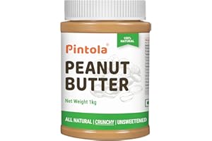 Pintola All Natural Peanut Butter Crunchy 1kg | Unsweetened | 30g Protein | Vegan Peanut Butter, 100% Pure Roasted Peanuts | 