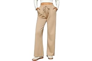 Totatuit Pantalón Mujer Invierno Ancho Recto Cintura Alta con Bolsillos Jogging Casual Cálido Ajustable con Cordón