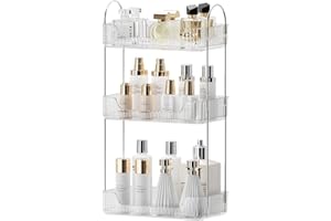 CESTATIVO Bathroom Organiser Countertop - Vanity Trays for Skincare Makeup, 3-Tier Counter Shelf for Cosmetics, Toiletries, Lotions, Perfumes (Clear)
