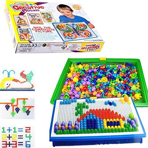 Baellar 296 Pcs Pile up Toys Diy Science kids Mushroom Nails Mosaic the Composite Picture Jigsaw Puzzle Game Creative Mosaic Pegboard Educational Toys for Children
