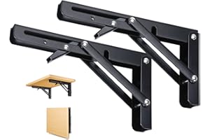 OZZAGAR 2 Pièces Support d' Étagères Pliable, 200mm Équerre Pliante Noir Support Console Pliants, Murale Supports Pliante, Pour Table Etagere Murale Garage Cuisine Chambre Bureau, Gain de place, 50 KG Porteur