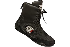 MNEX PRO FIGHTING LIMITED Boxing Wrestling Gym MMA Shoes | Suede Leather & Mesh | Rubber Sole | Black/Red/Blue | Sizes 2-12