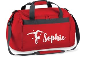 ABSOLUTELY TOP Childrens Personalised Glitter Gymnastics Holdall Girls Boys Sports Gymnast Bag, Hot Lava Red/White Glitter Print