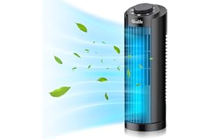 Grelife Leiser Turmventilator, 7,9m/s Geschwindigkeit, 70° Oszillierende Ventilatoren, Schnelle Kühlung Tischventilator für Büro, Zuhause, Schlafzimmer, Schwarz