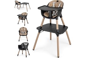 Maxmass Baby Highchair, Convertible Infant High Chair with 5-Point Harness and 2-Positions Adjustable & Removable Tray, Baby Dining Chair for 6-36 Months Babies & Toddlers (Coffee)