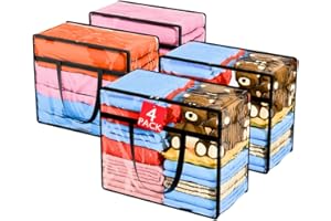 ROCKBERRY 4 Pack Clear Plastic Storage Bags | 40L Foldable Clothing Storage Boxes with Zip & Handles | Plastic Moving Bags & Containers| Stackable Closet Wardrobe Organizer for Bedding, Duvets, Toys & Comforter