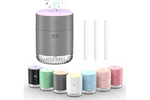 KARFUN Luftbefeuchter Schlafzimmer, Luftbefeuchter Pflanzen, Desktop Leiser Mini Luftbefeuchter mit 7 Farben Licht, Automatische Abschaltung, Büro, Schlafzimmer, Auto, 350ml (Grau)