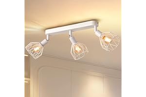 ANWIO Lámpara Techo Con 3 Focos LED Interior, Base E14, Aplique Blanco Con Base Rectangular, Giratorios Plafón LED (Sin Bombillas)