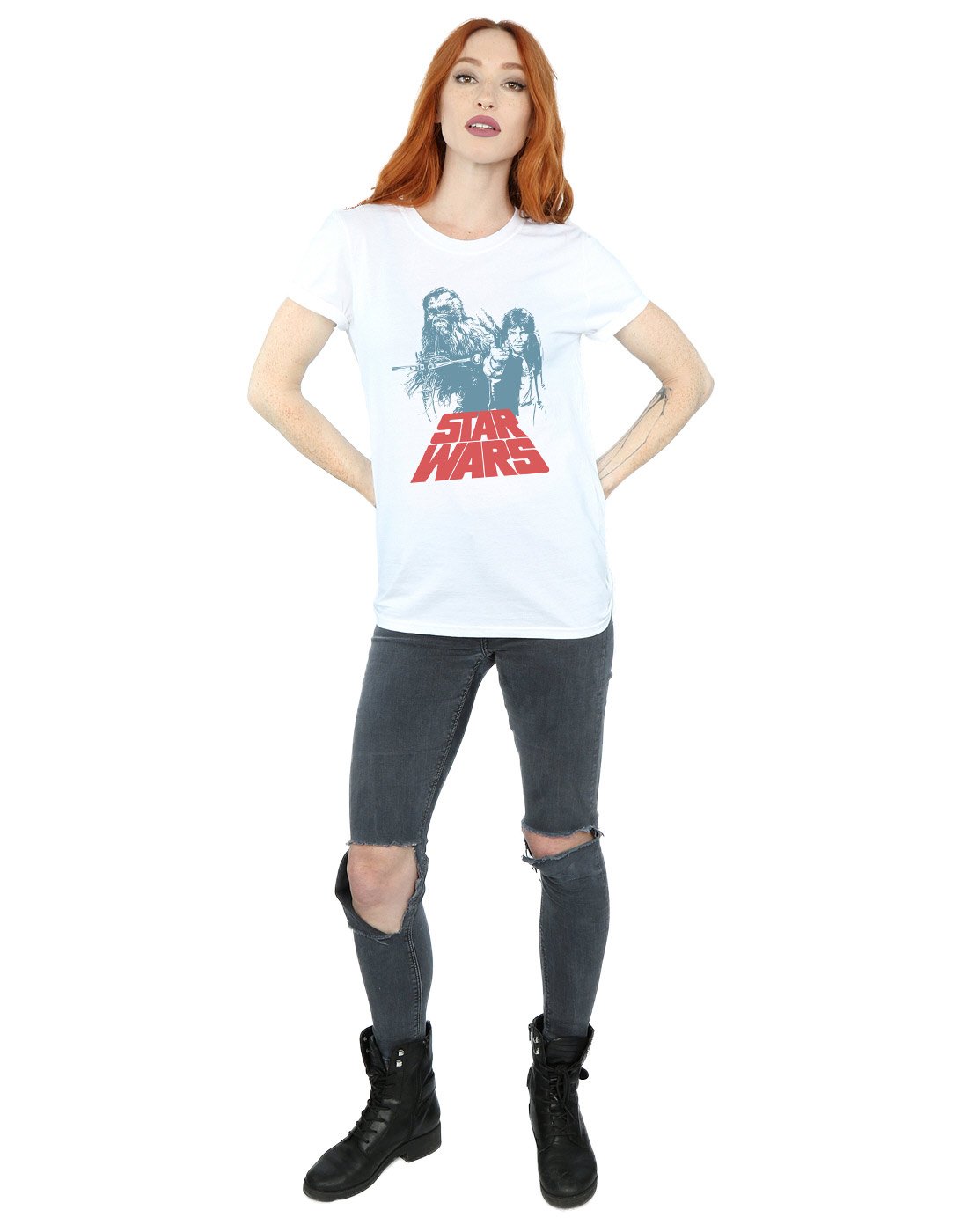 Star-Wars-Damen-Han-Solo-Chewie-Duet-Boyfriend-Fit-T-Shirt-Wei-Large