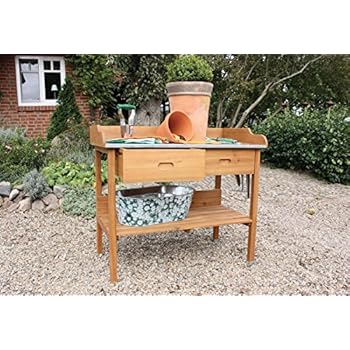 Pflanztisch Gartentisch antik-look im mediteranen Stil mit Zinkplatte