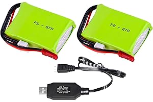 Yangers 2 Pack 7.4V 2S 1500mAh Lipo Battery RC Rechargeable Batteries Pack JST Plug Connector with USB Charger Set Suitable for Flysky FS-GT5 FS-G7P Transmitter Car Toys