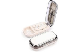 SEESUNO 2 in 1 Pill Splitter, Portable 1/2 1/4 Pill Cutter Splitter for Small Tiny and Large Pills with Storage Box (White)