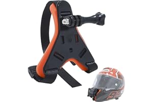 SEIYOGDS Support de Menton pour Casque de Moto Fixation du Menton, Support Sangle pour Casque de Moto Fixation du Menton Compatible pour GoPro Hero 2018 6 5 4 3 Session SJCAM Campark Polaroid Osmo (Orange)