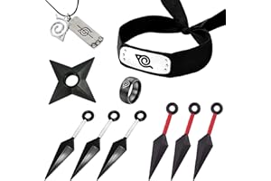 LIVESTN Anime Naruto Cosplay Accessoires, Accessoires Naruto Bandeau Naruto Konoha Bandeau Kunai Shuriken Anneau Collier Ninja Cosplay Accessoires, Pour Cosplay, Cadeau d'anniversaire