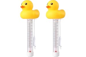 YIZEREL 2 Packs Floating Pool Thermometer, Cute Yellow Duck Design Accurate Readings for Water Temperature, Shatter Resistant with String for Aquarium Thermometer for Outdoor & Indoor