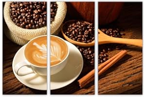 AREDE Zestaw 3 sztuk obrazów ściennych, plakat kawowy, sztuka cappucino, ziarna kawy (90 x 60 cm), dekoracja ścienna do domu, biura, salonu, sypialni, dekoracja gotowa do powieszenia