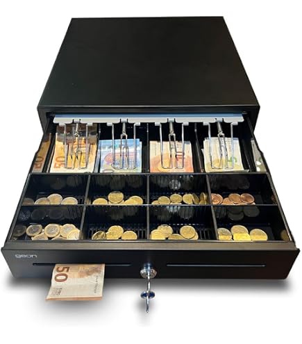 Premier Cassetto Portamonete Automatico 400 LC-B – 41x41 Cm, Nero, Con 8 Scomparti Per Monete E 4 Per Banconote