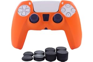 Hikfly Silicone Cover for PS5 Grips for PlayStation 5 Controller Skin Protector Sleeve Kits Video Games with FPS Pro Thumb Grips Caps(Orange)