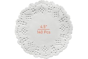 Lahviuu Napperon Papier Dentelle 140 Pcs Napperons en Papier Rond Décoratif Blanc Gâteau Emballage Tampon Jetable sous-Verres pour Desserts Collations Décorations de Mariage et Vaisselle 11.2x11.2 cm