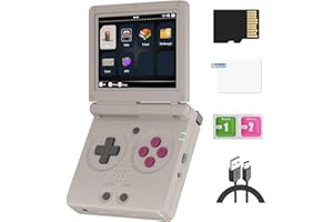 CAWEVON RG35XXSP Handheld-Spielkonsole, 3,5-Zoll-IPS Faltbildschirm Linux-System 3300-mAh-Akku Retro Videospielkonsole mit 128G TF Karte und 5532 Spielen (RG35XXSP, Grau, 64+128G)