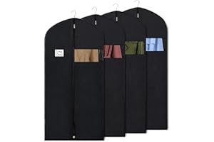Syeeiex Dress Bag Garment Bag Suit Bags 60Inch Clothes Covers with Transparent Window Non-Woven Coat Bags for Wardrobe and Travel Dustproof, 4 Pack