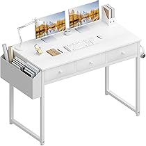 Lufeiya Scrivania Bianca Con Cassetti 100 Cm - Tavolo Da Studio Salvaspazio Per Cameretta E Ufficio Piccolo - 2