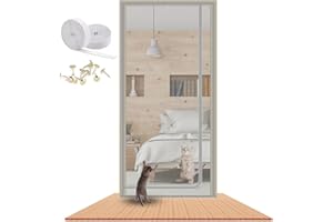 LAIJIANG Cat Screen Door Thickened Pets Proof Screen Door Cat Resistant Mesh Screen Door Dog Cat Scratch Proof Screen With Zipper For Living Room, Bedroom, Kitchen (Color : Grey, Size : 90x210cm)