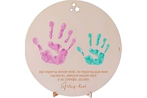 ES- Souvenir en bois empreinte ou dessin bébé fête des pères. Cadeau pour Abuelites, Abuelos. Souvenir à suspendre en bois circulaire de 20 cm de diamètre. Idée cadeau originale pour la fête des pères