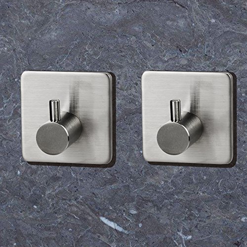 Handtuchhaken 4er, Ohne Bohren Quadratisch Leiste Selbstklebend 3M Eckig für Tür küche Bad Dusche zum kleben, Edelstahl Glänzend Gebürstet, Für Glasduschwand Stange - 7