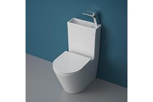 DB DUROVIN BATHROOMS Durovin Bathrooms Close Coupled Two Piece Ceramic Toilet with Sink On Top and tap Right Hand - Rimless WC Pan with Cistern and Soft Close Seat