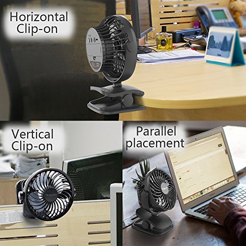 AngLink mini USB Clip Ventilator mit Batteriebetrieben mini Tischventilator Fan | 4 Geschwindigkeitsmodi, Beliebige Rotation | PC, MAC, Notebook optimal für den Schreibtisch, Kinderwagen, Rollstuhl, Schlafzimmer, Camping - 9