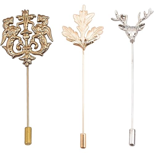 VIBHAVARI Gold Brooch Lapel Pin for Men, Combo Pack of 3