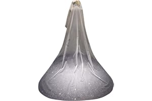 ELAWBTY 1 T einfarbiger Glitzer-Tüllschleier lang Hochzeit Brautschleier F47, Weiss/opulenter Garten, Chapel length 93"(235cm)