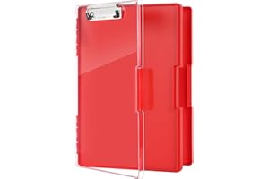 FRETONBA Clipboard A4 with Storage, Plastic Clip Board with Pen Holder, Portable Personalised Clipboard with Cover, Folder Box with Dual Compartment for School, Industry, Office Supplies, Red