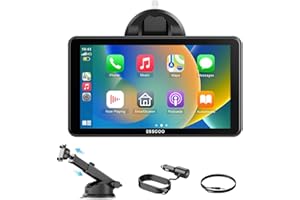 ESSGOO 7'' Wireless Car Play Screen for A-pple Carplay Android Auto HD IPS Touchscreen with Mirror Link, Bluetooth 5.3, Siri G-oogle Assistant Support, AUX, FM – Compatible with Various Vehicle Models