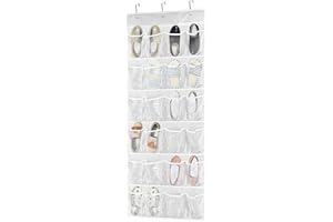 yingd Over the Door Shoe Storage Organiser, 24 Large Pockets Hanging Shoe Rack Holder, Over The Door Transparent Hanging Shoe Storage, Foldable Shoe Hanger for Wardrobe and Door Tidy (White)
