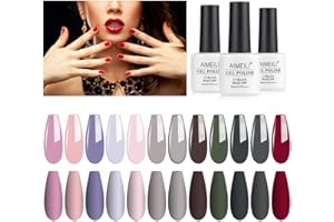 AIMEILI Vernis Semi Permanent Set Rose Nu Gris, Lot Vernis à Ongles Gel Soak Off UV LED Automne Hiver Manucure 12pcs x 8ml - Kit 2