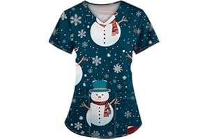 WDCHAOYUE Nursing Uniforms Beauty Tunic Dog Grooming Cat Grooming Cute Printed V Neck Spa Nail Salons Women's Christmas Scrubs Beauty Salon Wrap Mock Christmas Work Tops Care Uniform Healthcare Tunics